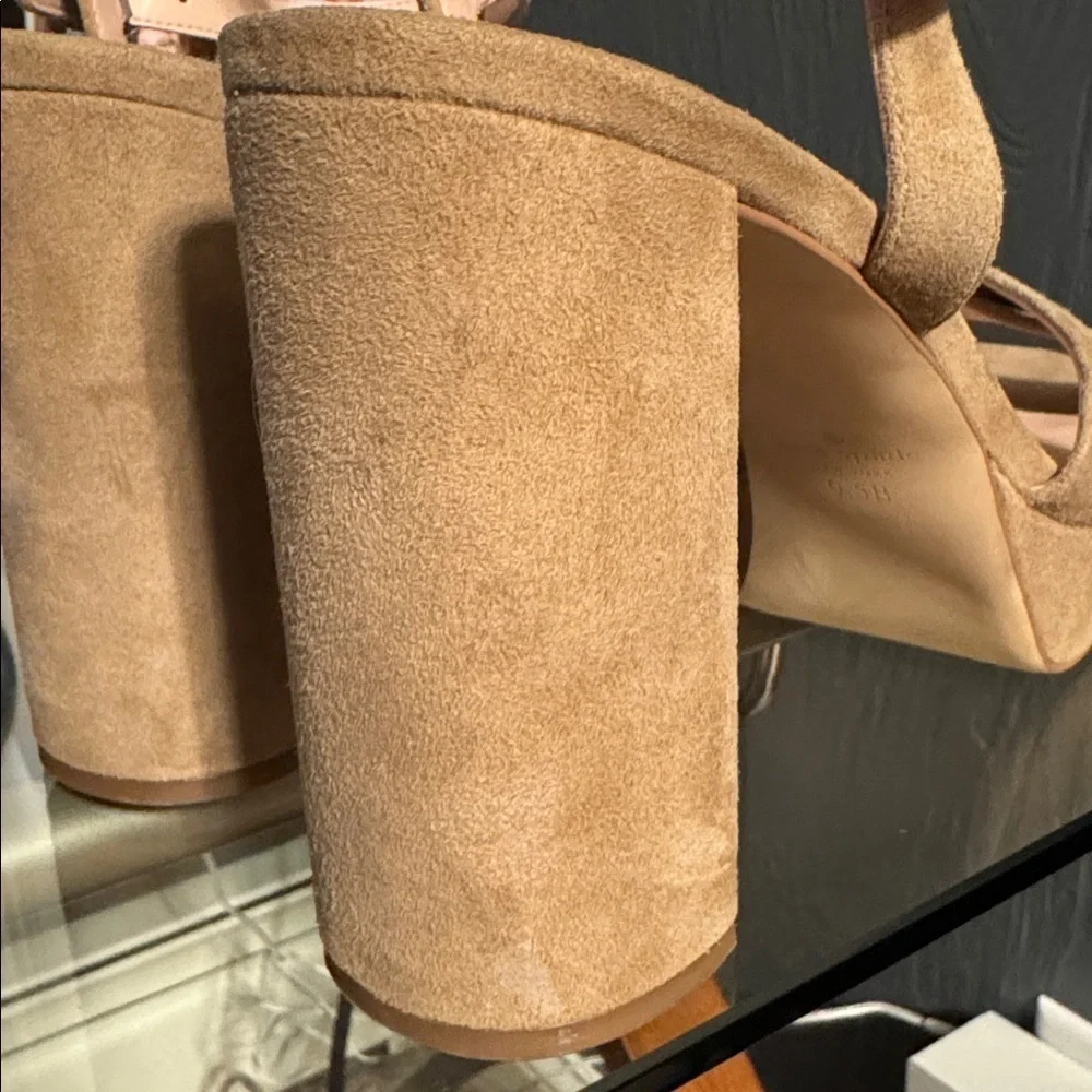 Kate Spade Tan Delphi Platform Block Heeled Sandals Open Toe Ankle Strap Sz 9.5B
